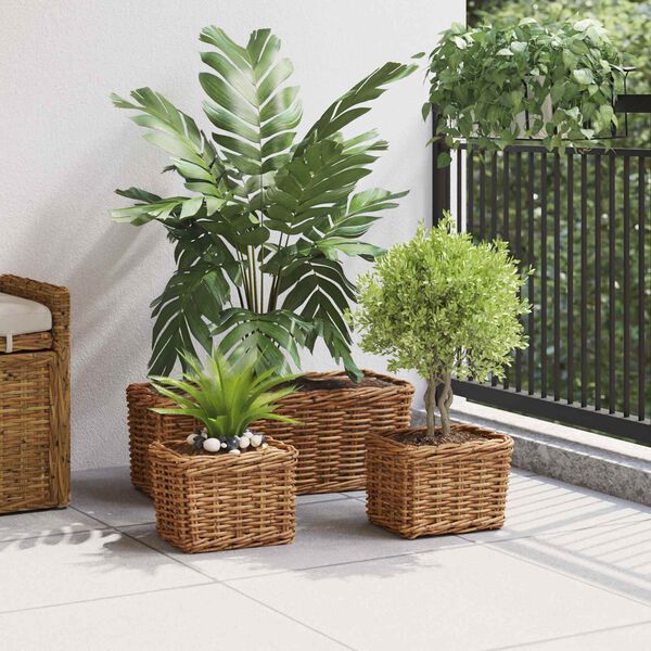 vidaXL Istutuskorv ladustamisega 3 pcs Pruun Kubu rattan