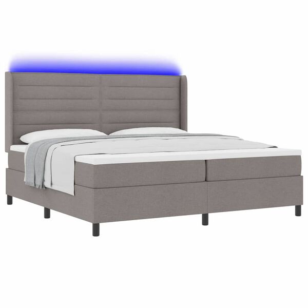 vidaXL LED Box Spring Voodi peaga Pruunikashall 200 x 200 cm kangas