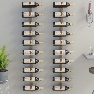 vidaXL seinale kinnitatav veiniriiul 10 pudelile 2 tk, kuldne, metall