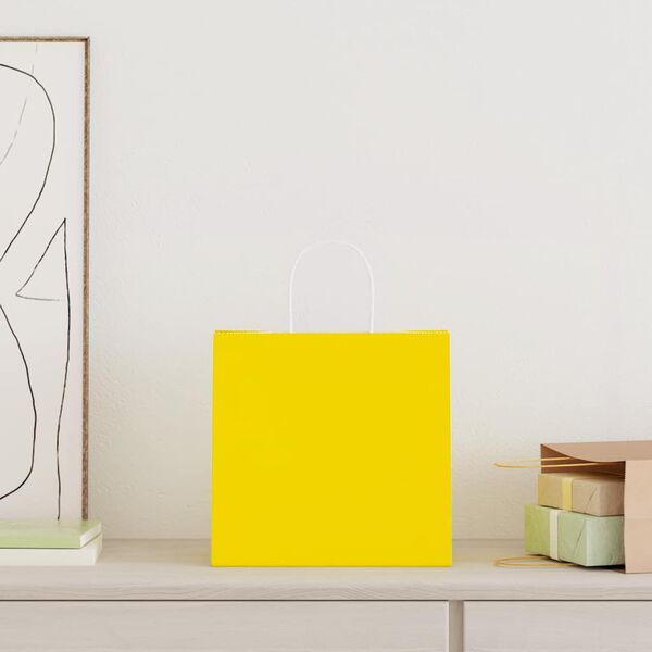 vidaXL paberkotid, 250 tk, k&auml;epidemetega, kollane, 26x17x25 cm