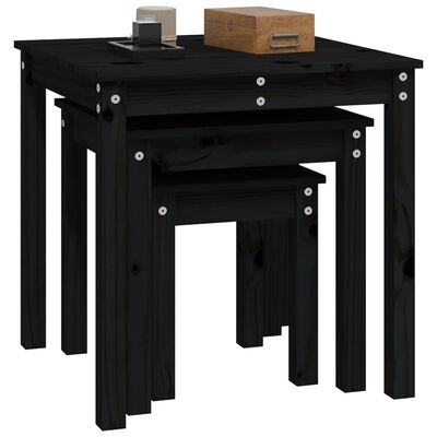 vidaXL üksteise alla mahtuvad lauad, 3 tk, must, männipuit