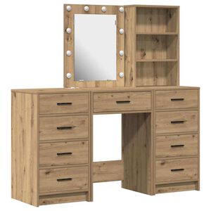 vidaXL Riietumislaud peeglituledega sahtliga 3 pcs Pruun Tehispuit