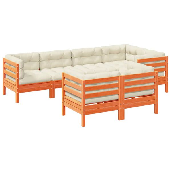 vidaXL 7-osaline aiadiivani komplekt patjadega, vahapruun, männipuit