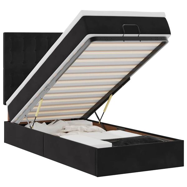 vidaXL Ottomani voodiraam madratsitega, must, 90x190 cm, samet