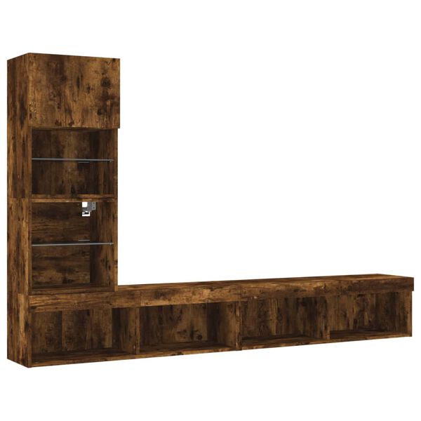 vidaXL 4-osaline telerikappide komplekt LED-tuledega, suitsutatud tamm