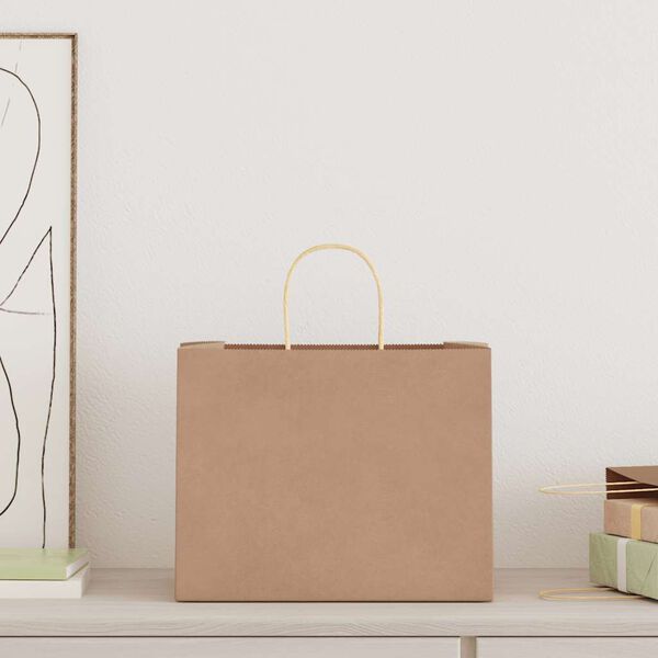 vidaXL paberkotid, 250 tk, k&auml;epidemetega, pruun, 32x22x24 cm