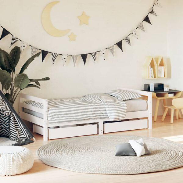 vidaXL lastevoodi raam sahtlitega, valge, 80 x 160 cm, männipuit