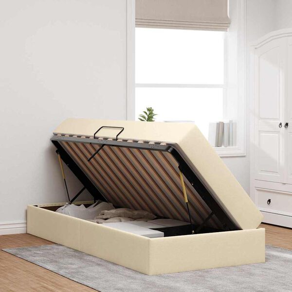 vidaXL Voodi hoiukohaga ja madratsiga cream 100 x 200 cm Pol&uuml;ester