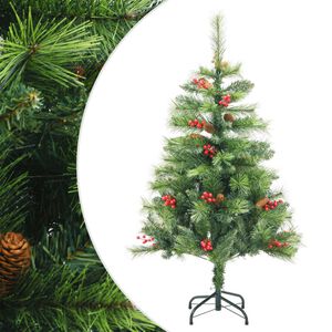 vidaXL kunstlik hingedega j&otilde;ulupuu m&auml;nnik&auml;bide ja marjadega, 150 cm