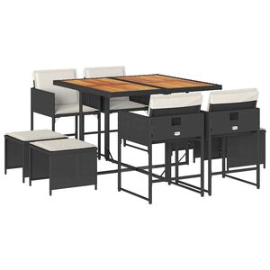 vidaXL 9-osaline aiam&ouml;&ouml;bli komplekt patjadega, must, pol&uuml;rotang