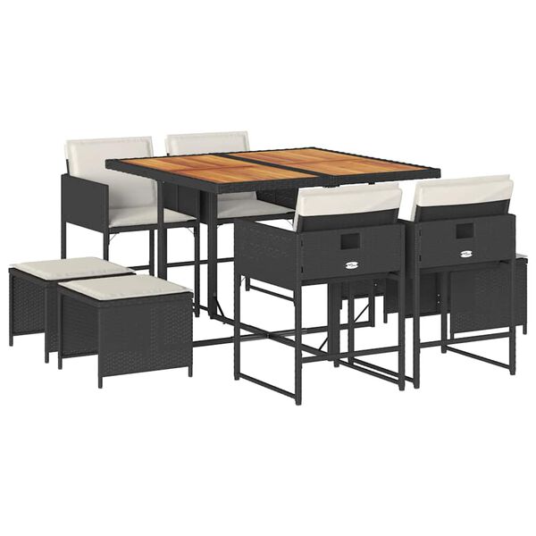 vidaXL 9-osaline aiam&ouml;&ouml;bli komplekt patjadega, must, pol&uuml;rotang