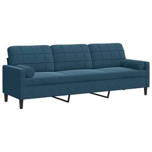 vidaXL 3-kohaline diivan dekoratiivpatjadega, sinine, 210 cm, samet
