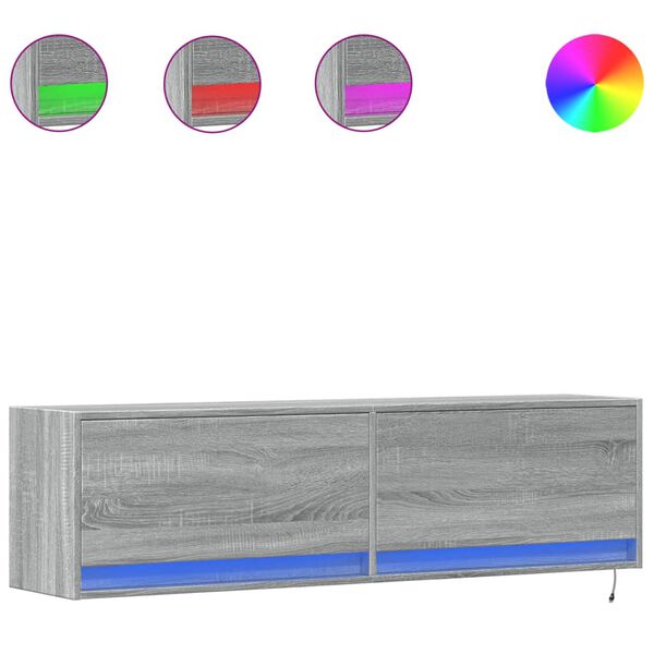 vidaXL teleri seinakapp LED-tuledega, hall Sonoma tamm, 140x31x38 cm