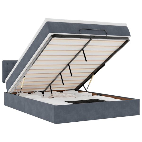 vidaXL ottomani voodi madratsiga ja LED, tumehall, 140x200cm, samet