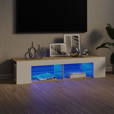 vidaXL telerialus LED-tuledega, valge ja Sonoma tamm, 135 x 39 x 30 cm
