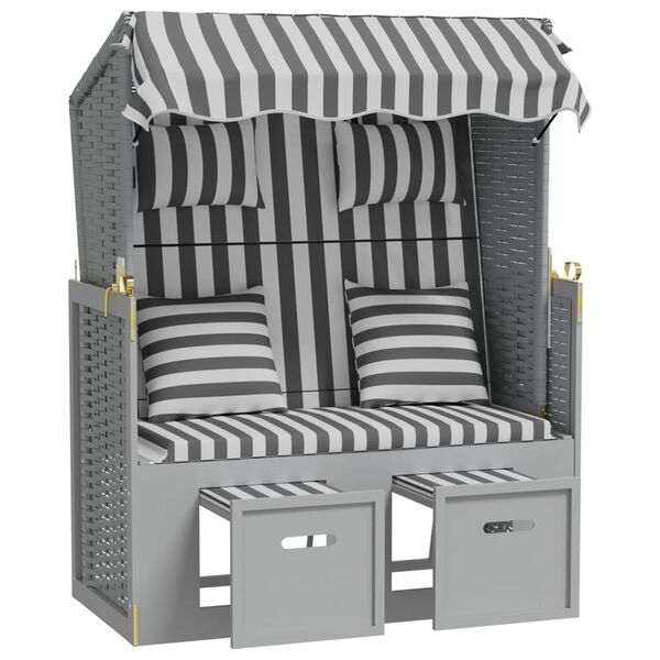 vidaXL rannatool patjadega, pol&uuml;rotang ja puit, hall/valge