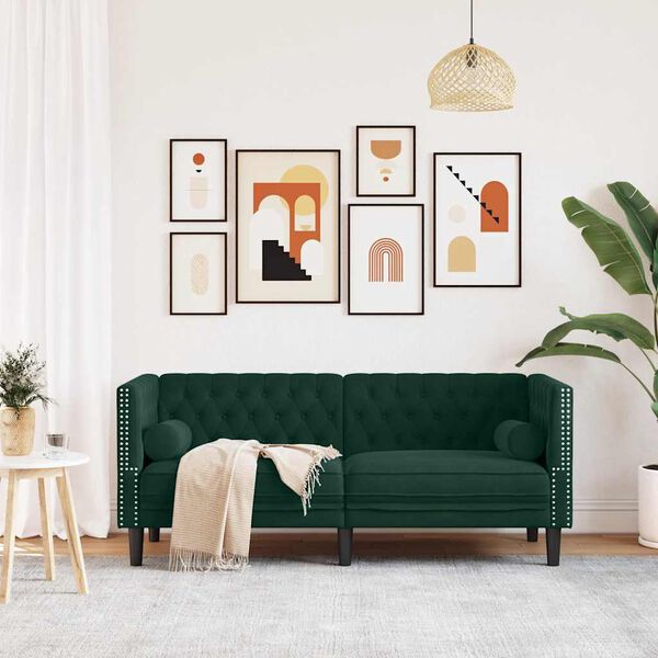 vidaXL 2-kohaline Chesterfield diivan rullpatjadega tumeroheline samet