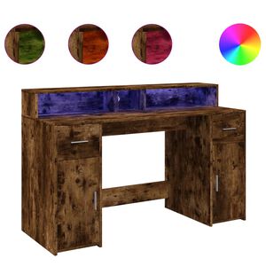 vidaXL kirjutuslaud LED-tuledega, suitsutatud tamm, 140x55x91 cm