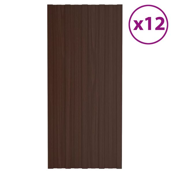 vidaXL katusepaneel 12 tk, tsingitud terasest, pruun, 100 x 45 cm