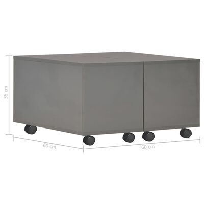 vidaXL kõrgläikega kohvilaud, hall, 60 x 60 x 35 cm puitlaastplaat