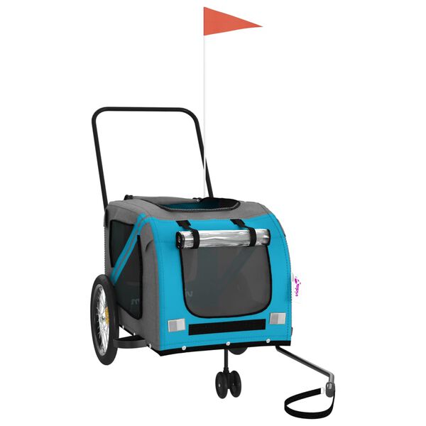 vidaXL lemmiklooma ratta j&auml;relk&auml;ru, sinine ja hall, oxford kangas/raud