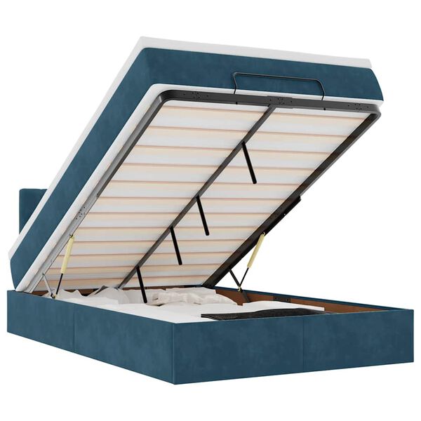 vidaXL Ottomani voodi madratsi ja LED, tumesinine, 120x190cm, samet