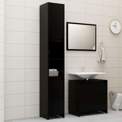 vidaXL 3-osaline vannitoamööbel, kõrgläikega, must, puitlaastplaat