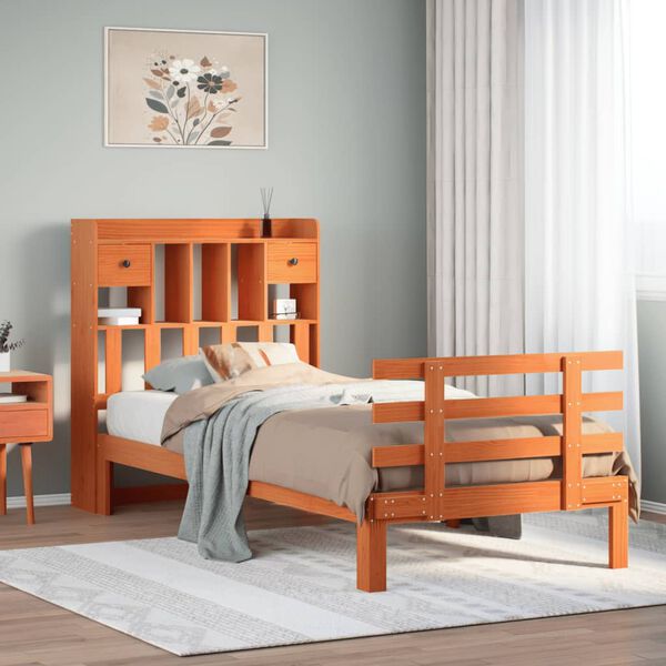 vidaXL riiuliga voodi ilma madratsita, vahapruun, 100x200cm, m&auml;nnipuit