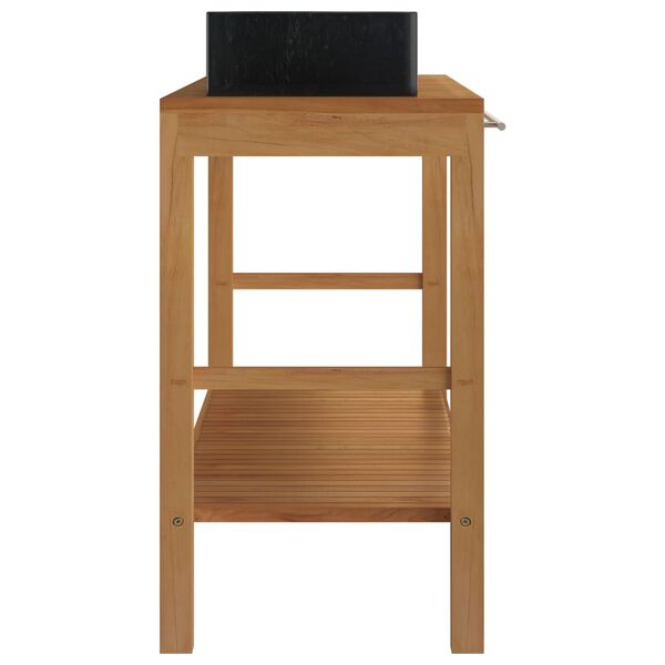 vidaXL vannitoakapp, tiikpuu, valamutega, marmor, must