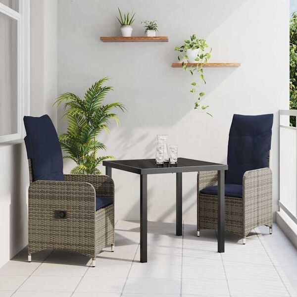 vidaXL Lauda ja toolide komplekt padjaga 3 pcs Hall PE rattan
