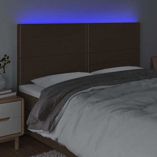 vidaXL LED-voodipeats, tumepruun, 180x5x118/128 cm, kangas
