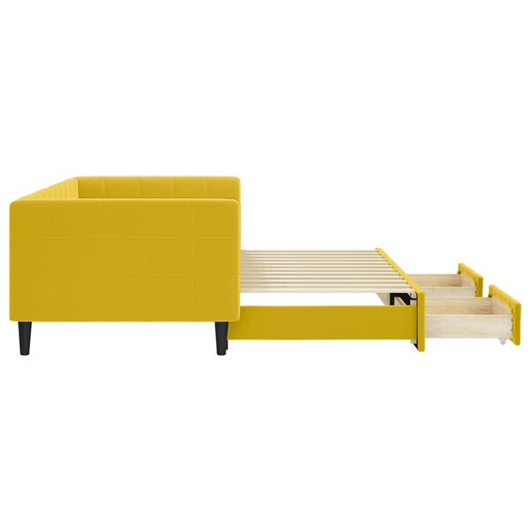 vidaXL diivanvoodi v&auml;ljat&otilde;mmatava osa ja sahtlitega, kollane, samet