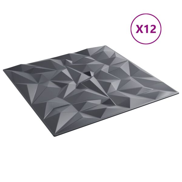 vidaXL seinapaneelid 12 tk, hall, 50 x 50 cm, XPS 3 m² ametüst