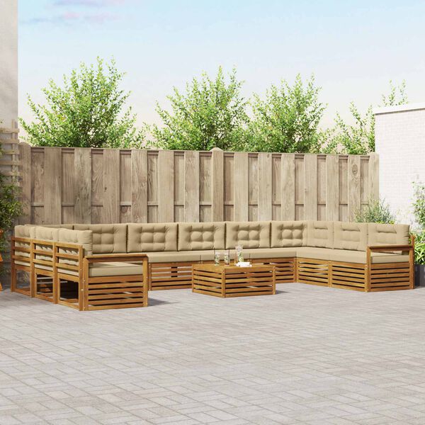 vidaXL Diivanikomplektid 11 pcs Looduslik ja beež Tugev akatsiapuu