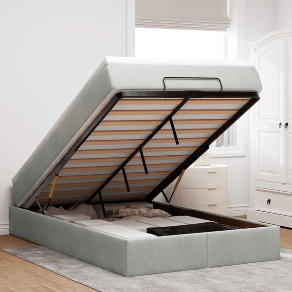 vidaXL Ottomani voodiraam madratsiga, helehall, 120x200cm, samet