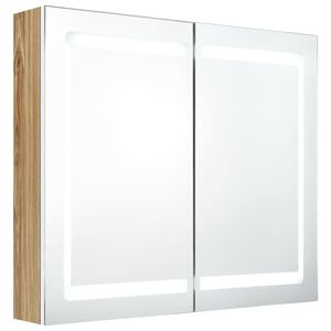 vidaXL LED vannitoa peegelkapp, valge, tamm, 80 x 12 x 68 cm