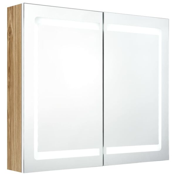 vidaXL LED vannitoa peegelkapp, valge, tamm, 80 x 12 x 68 cm