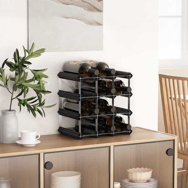 vidaXL veiniriiul 12 pudelile, must, m&auml;nnipuit