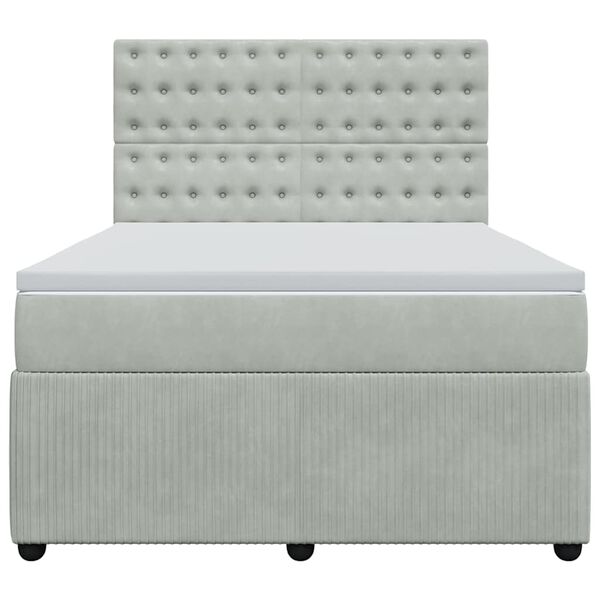 vidaXL kontinentaalvoodi madratsiga, helehall, 140x200 cm, samet