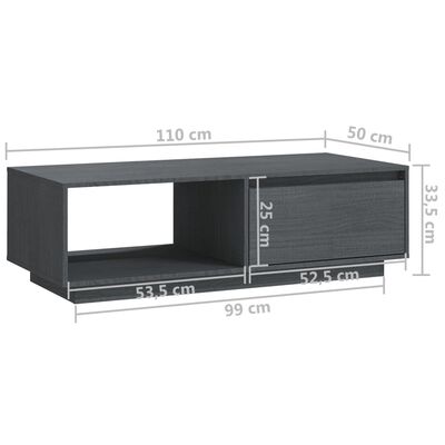 vidaXL kohvilaud, hall, 110x50x33.5 cm, täismännipuit