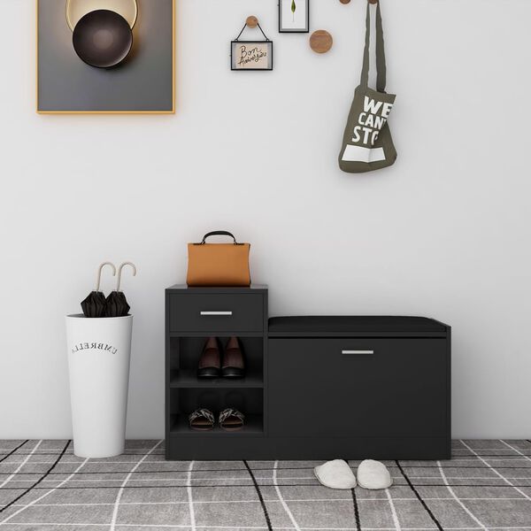 vidaXL jalatsipink, kõrgläikega must, 94,5x31x57 cm, tehispuit