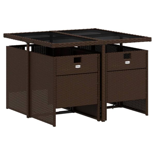 vidaXL 5-osaline aia s&ouml;&ouml;gim&ouml;&ouml;bli komplekt patjadega, pruun, pol&uuml;rotang