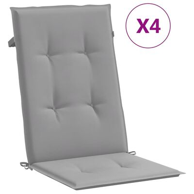 vidaXL kõrge seljatoega toolipadjad 4 tk, hall, 120x50x3 cm, kangas
