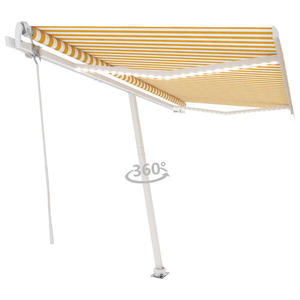 vidaXL automaatne varikatus, LED, tuuleandur, 450x350 cm kollane/valge