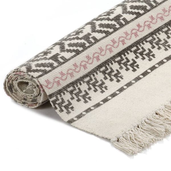 vidaXL Kilim vaip, puuvill, 120 x 180 cm, mustriline, hall/roosa