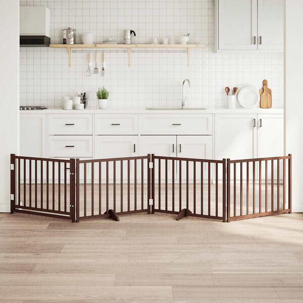 vidaXL kokkupandav koeravärav uksega, 4 paneeli, pruun tamm, 320 cm