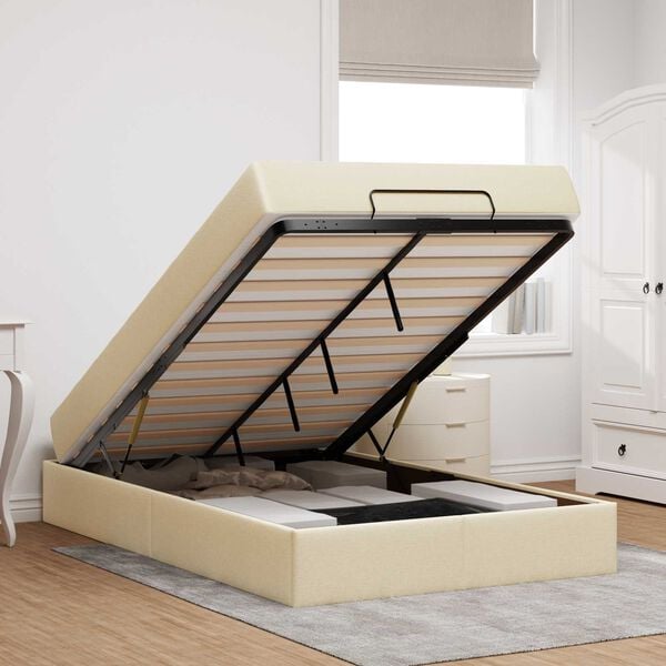 vidaXL Voodiraam madratsiga madratsiga 2 pcs cream kangas