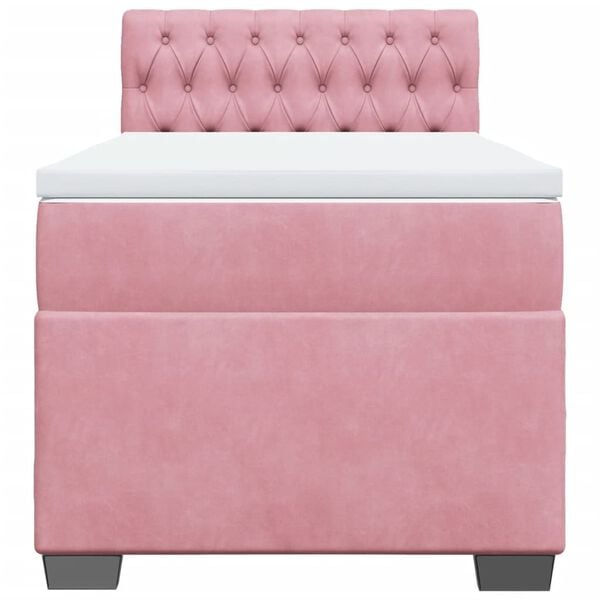 vidaXL kontinentaalvoodi madratsiga, roosa, 90x200 cm, samet