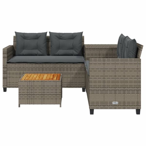 vidaXL L-kujuline aiadiivan koos laua ja patjadega, hall, pol&uuml;rotang