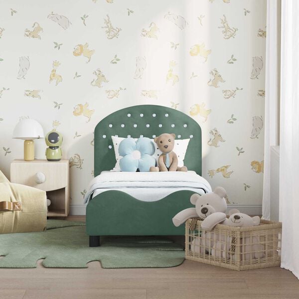 vidaXL Kuni 3-aastase voodi raam koos peatoega Mere Roheline Samet
